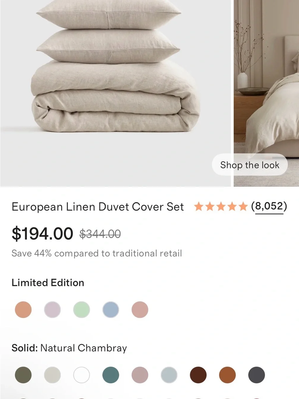 Quince European Linen Duvet Cover Set Full/Queen | Natural Chambray | 100% Linen